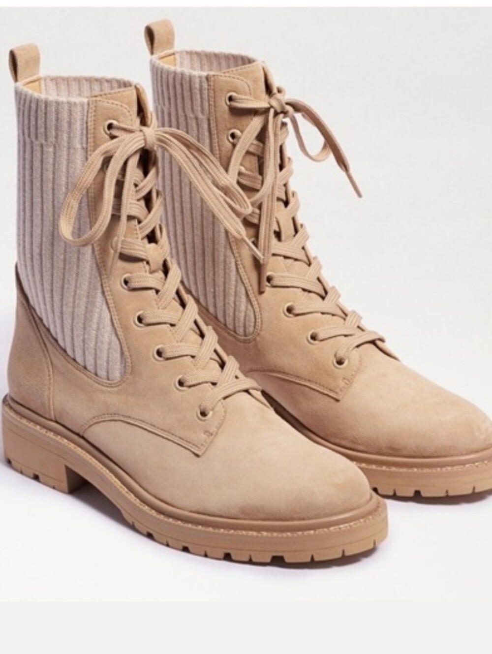 EXELLENT SAM EDELMAN Woms Lydell Combats Boots Sesame Suede/knit Color SIZE 7M - Picture 12 of 12